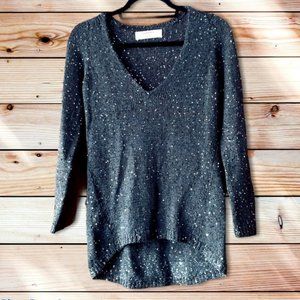 Zara Knit Charcoal & Silver Sequin Vneck Sweater-S